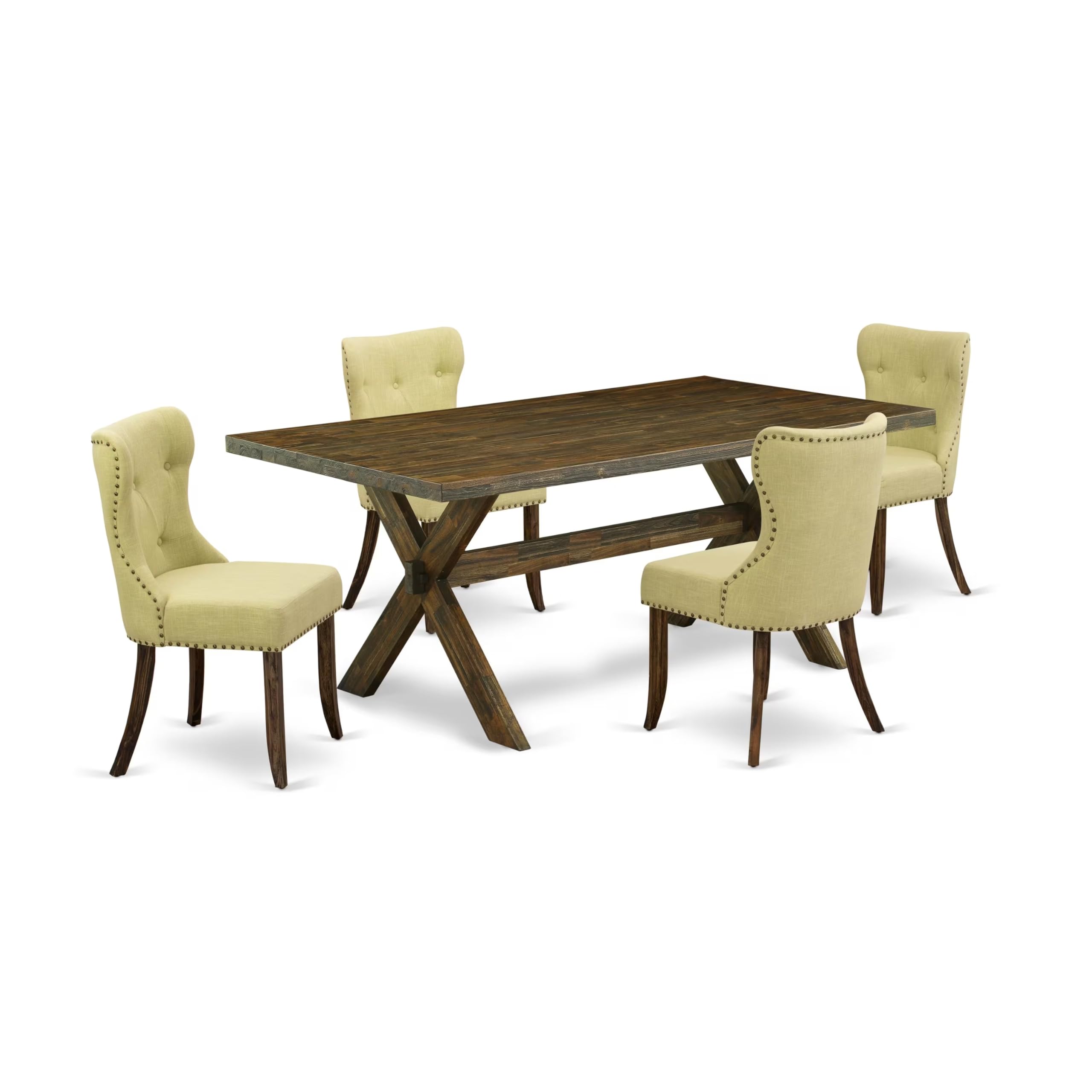 East West Furniture X777Si737-5 5 Piece Dining Room Table Set Includes A Rectangle Kitchen Table With X-Legs And 4 Limelight Linen Fabric Parson Dining Chairs, 40X72 Inch, Multi-Color
